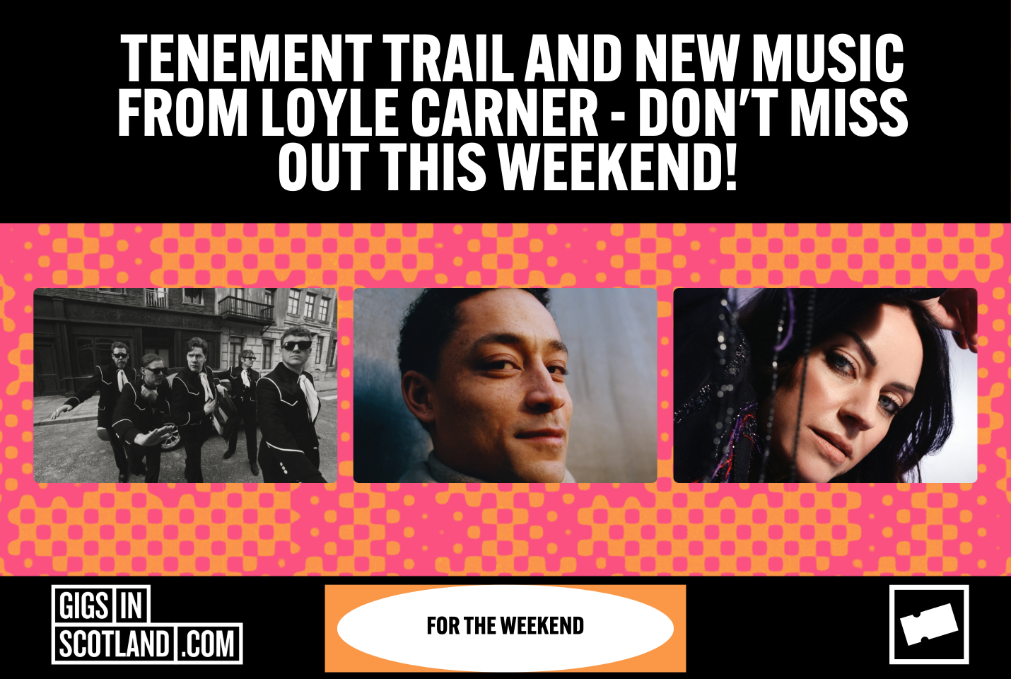 Graphic with images of The Hives, Amy Macdonald and Loyle Carner.